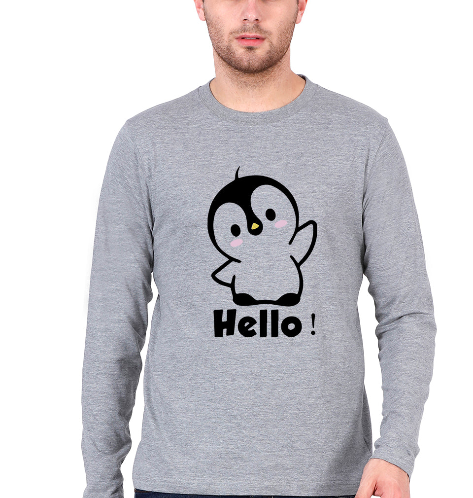 Penguin Hello Full Sleeves T-Shirt for Men-Grey Melange-Ektarfa.online