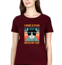 Load image into Gallery viewer, Cat T-Shirt for Women-XS(32 Inches)-Maroon-Ektarfa.online
