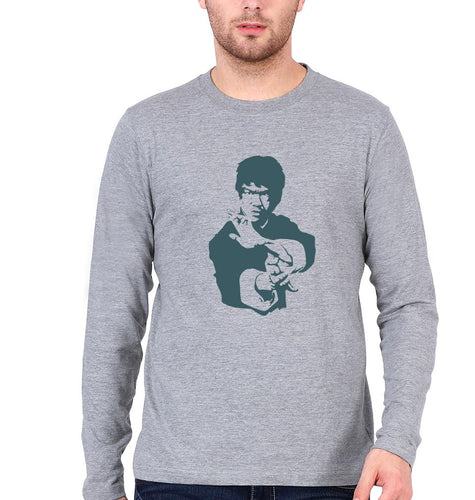 Bruce Lee Full Sleeves T-Shirt for Men-Grey Melange-Ektarfa.online