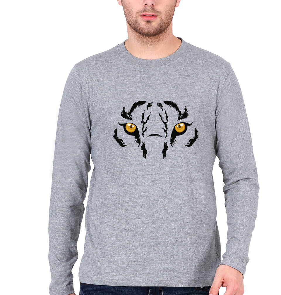 Tiger Eyes Full Sleeves T-Shirt for Men-Grey Melange-Ektarfa.online