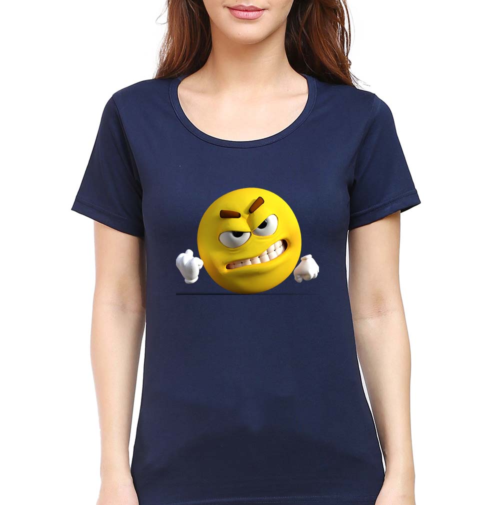 Angry Emoji T-Shirt for Women-Navy Blue-Ektarfa.online