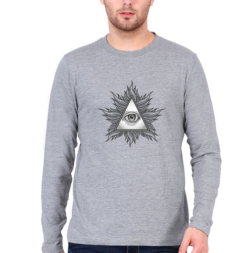 Eye Pyramid Full Sleeves T-Shirt for Men-Grey Melange-Ektarfa.online