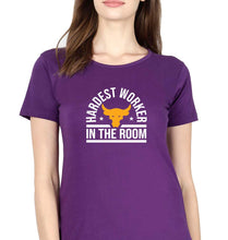 Load image into Gallery viewer, Hardest Worker In the Room Gym T-Shirt for Women-Purple-Ektarfa.online
