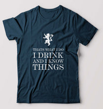 Load image into Gallery viewer, GOT Game of Thrones I Drink And Know Things T-Shirt for Men-S(38 Inches)-Petrol Blue-Ektarfa.online
