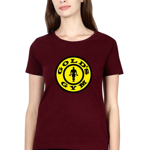 Gold's Gym T-Shirt for Women-XS(32 Inches)-Maroon-Ektarfa.online