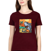 Load image into Gallery viewer, Shark T-Shirt for Women-XS(32 Inches)-Maroon-Ektarfa.online
