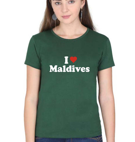 I Love Maldives T-Shirt for Women-Dark Green-Ektarfa.online