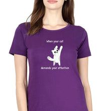 Load image into Gallery viewer, Cat T-Shirt for Women-XS(32 Inches)-Purple-Ektarfa.online
