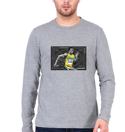 Usain Bolt Full Sleeves T-Shirt for Men-Grey Melange-Ektarfa.online