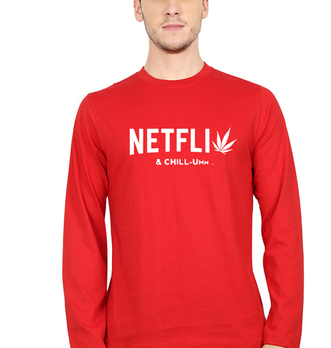 Netflix Weed & Chill Full Sleeves T-Shirt for Men-Red-Ektarfa.online