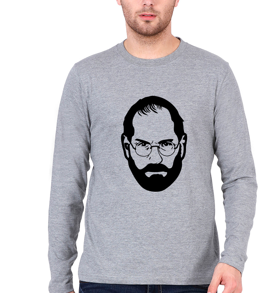 Steve Jobs Full Sleeves T-Shirt for Men-Grey Melange-Ektarfa.online