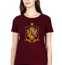 Load image into Gallery viewer, Spain Football T-Shirt for Women-XS(32 Inches)-Maroon-Ektarfa.online
