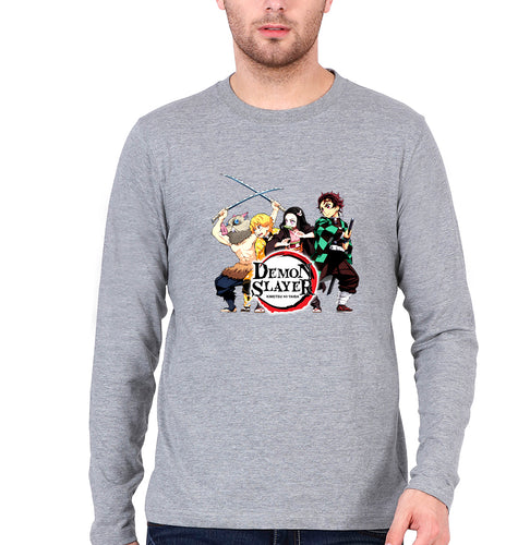 Demon Slayer Full Sleeves T-Shirt for Men-Grey Melange-Ektarfa.online