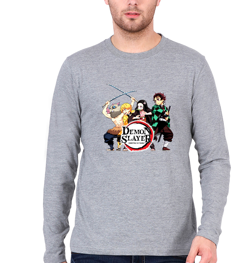 Demon Slayer Full Sleeves T-Shirt for Men-Grey Melange-Ektarfa.online
