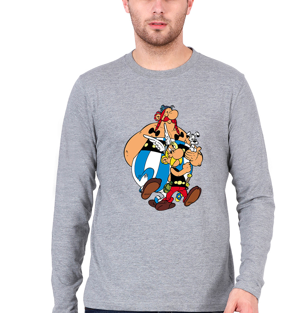 Asterix Full Sleeves T-Shirt for Men-Grey Melange-Ektarfa.online