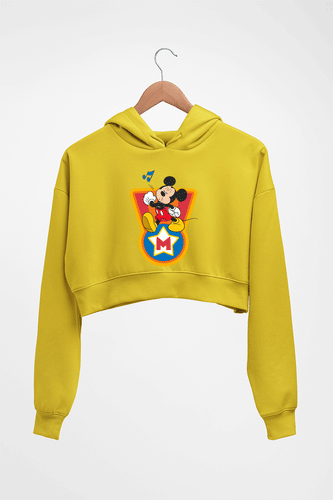 Mickey Mouse Crop HOODIE FOR WOMEN-Mustard Yellow-Ektarfa.online