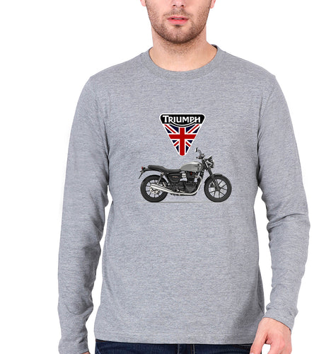 Triumph Motorcycles Full Sleeves T-Shirt for Men-S(38 Inches)-Grey Melange-Ektarfa.online