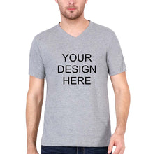 Load image into Gallery viewer, Customized-Custom-Personalized V Neck T-Shirt for Men-S(38 Inches)-Grey Melange-ektarfa.com
