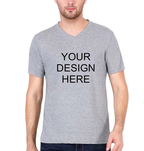 Customized-Custom-Personalized V Neck T-Shirt for Men-S(38 Inches)-Grey Melange-ektarfa.com