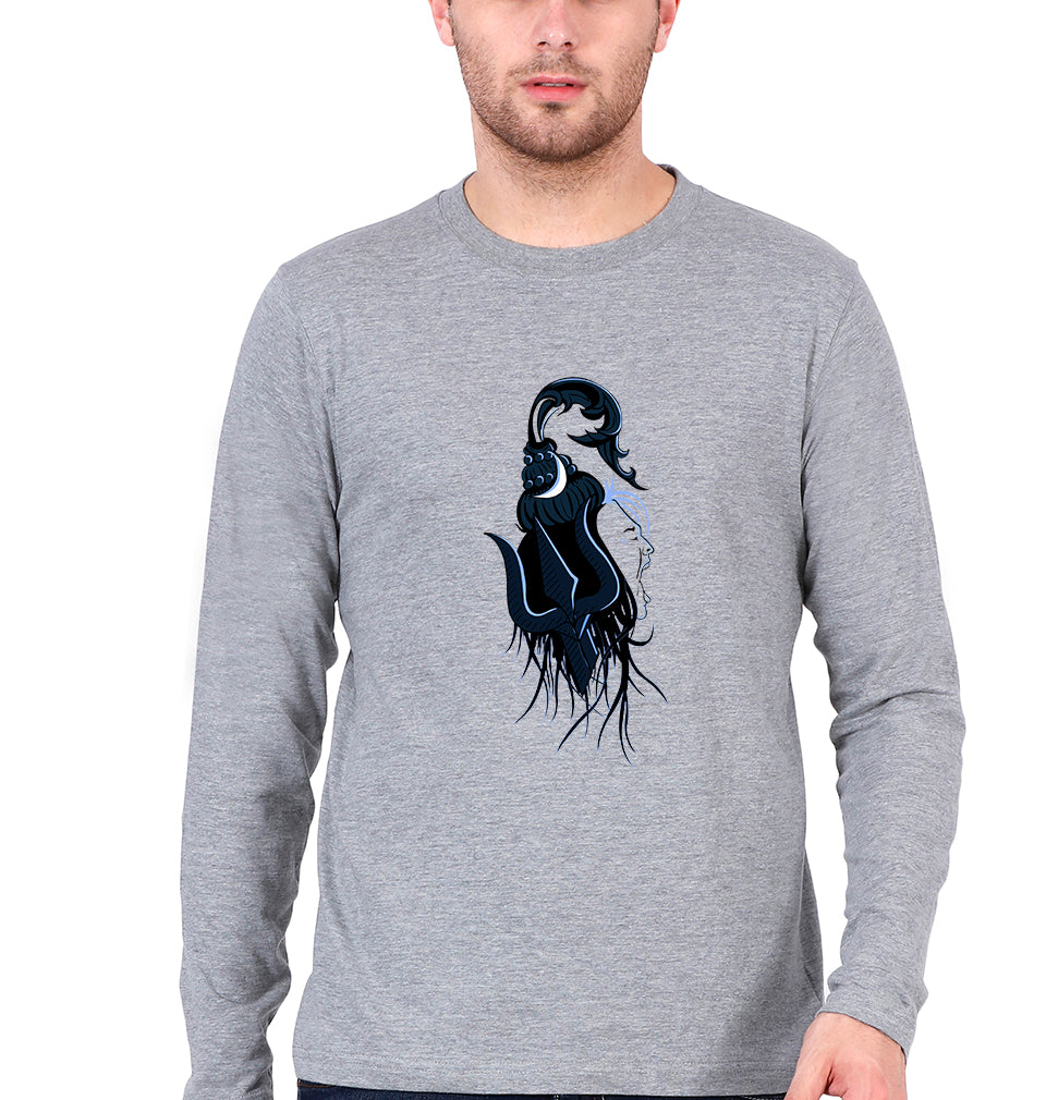 Mahakal Mahadev Bholenath Shiva Shivji Full Sleeves T-Shirt for Men-Grey Melange-Ektarfa.online
