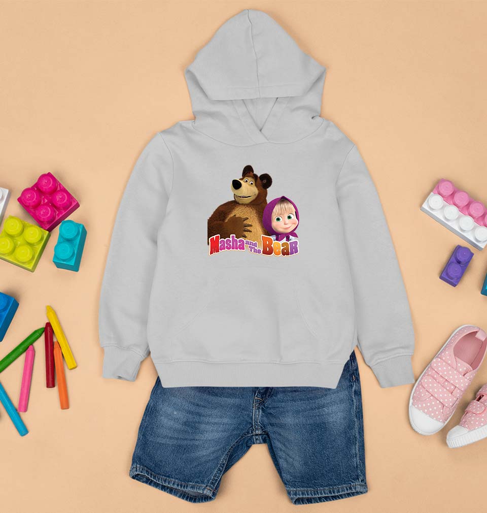 Masha and the Bear Kids Hoodie for Boy/Girl-0-1 Year(22 Inches)-Grey-Ektarfa.online
