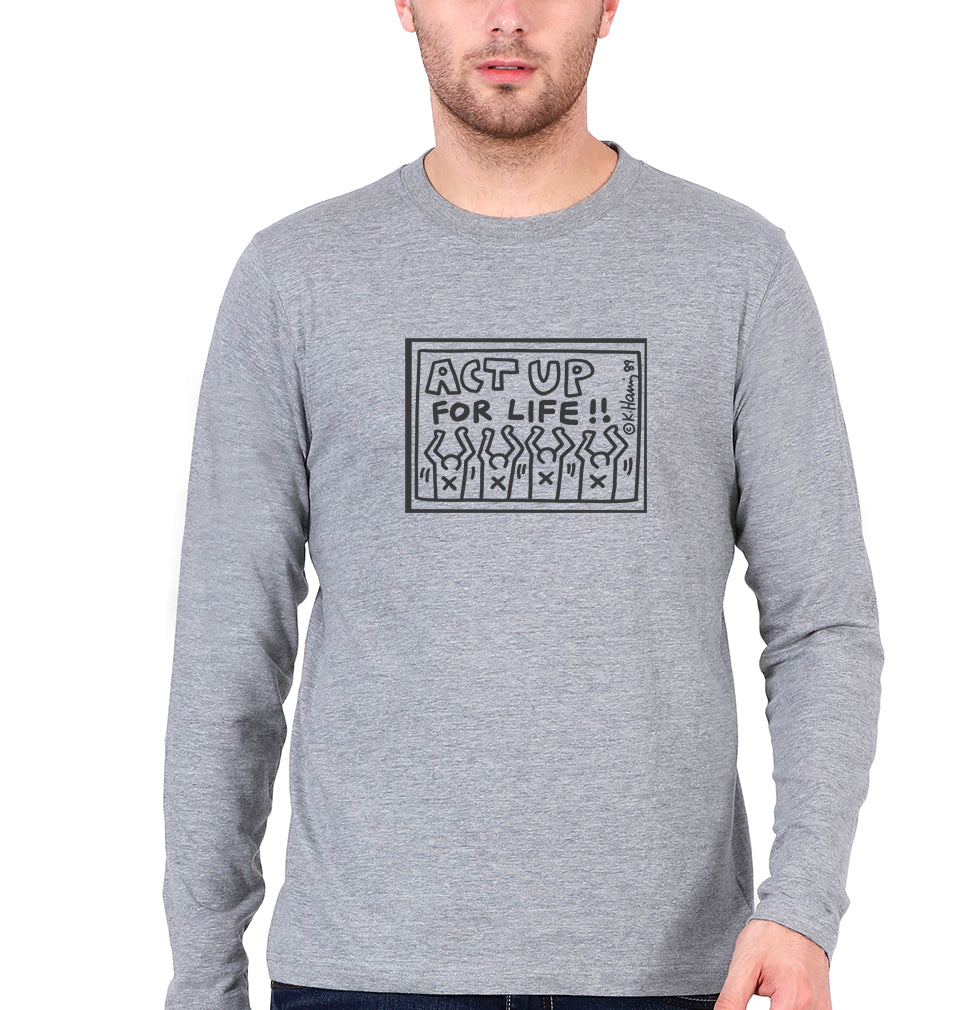 Keith Haring Full Sleeves T-Shirt for Men-Grey Melange-Ektarfa.online