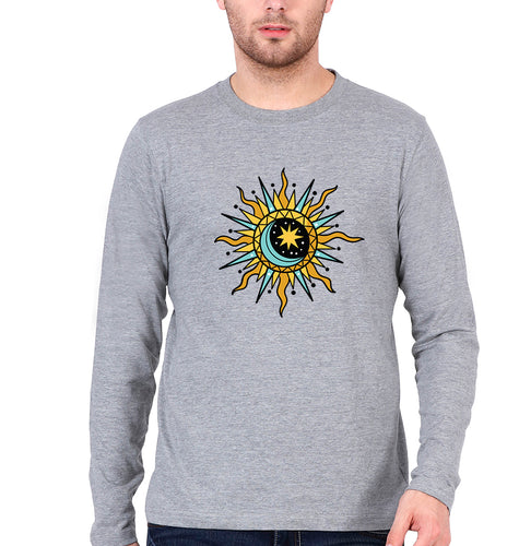 Psychedelic Chakra Full Sleeves T-Shirt for Men-Grey Melange-Ektarfa.online