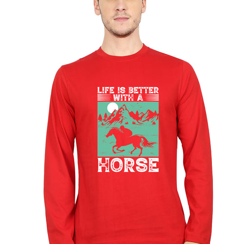 Horse Riding Full Sleeves T-Shirt for Men-Red-Ektarfa.online