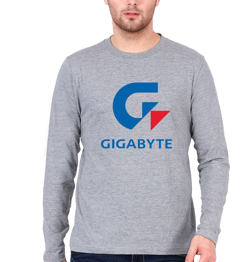 Gigabyte Full Sleeves T-Shirt for Men-Grey Melange-Ektarfa.online