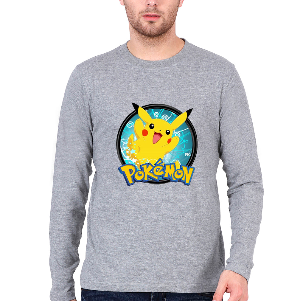 Pokémon Full Sleeves T-Shirt for Men-S(38 Inches)-Grey Melange-Ektarfa.online