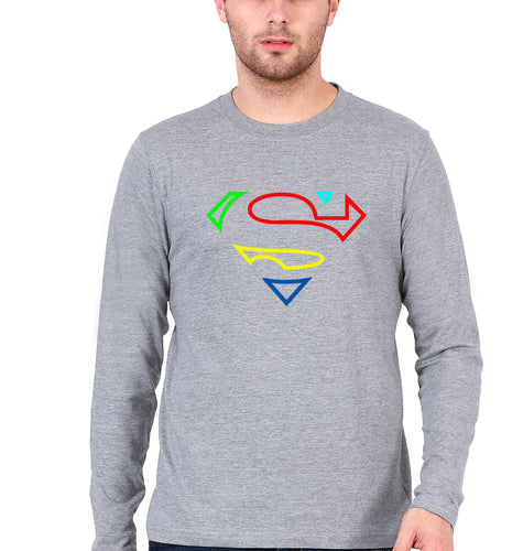Superman Superhero Dad Full Sleeves T-Shirt for Men-Grey Melange-Ektarfa.online