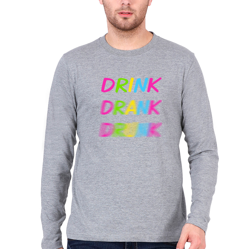 Drink Alcoholic Full Sleeves T-Shirt for Men-Grey Melange-Ektarfa.online