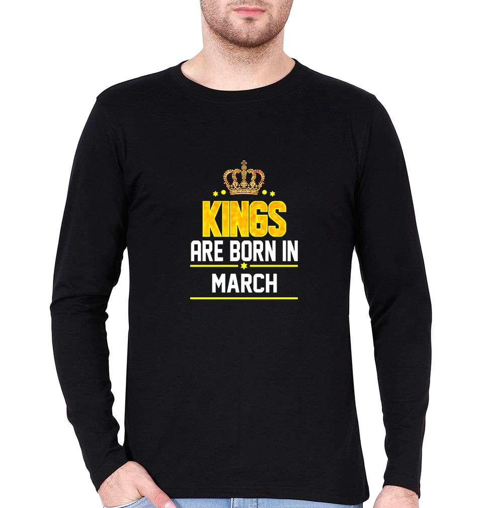 Kings Are Born In March Full Sleeves T-Shirt for Men-Black-Ektarfa.online