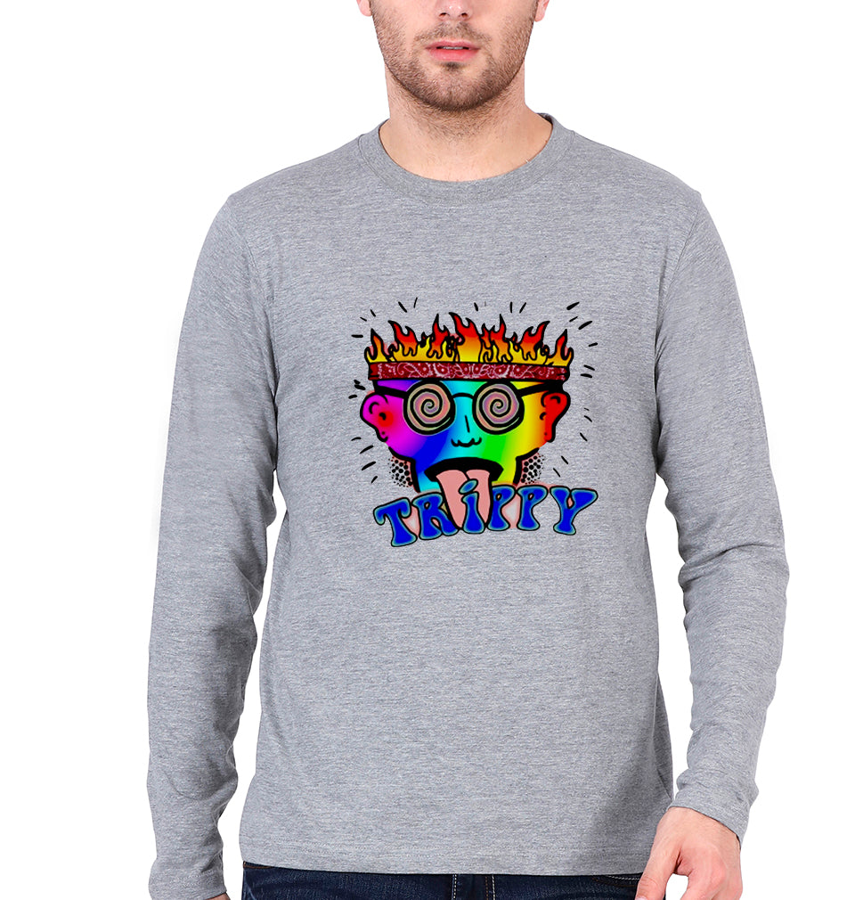 Trippy Full Sleeves T-Shirt for Men-Grey Melange-Ektarfa.online