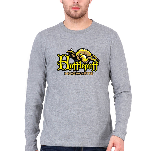 Hufflepuff Harry Potter Full Sleeves T-Shirt for Men-Grey Melange-Ektarfa.online