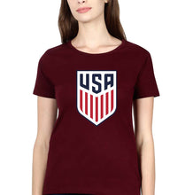 Load image into Gallery viewer, USA Football T-Shirt for Women-XS(32 Inches)-Maroon-Ektarfa.online
