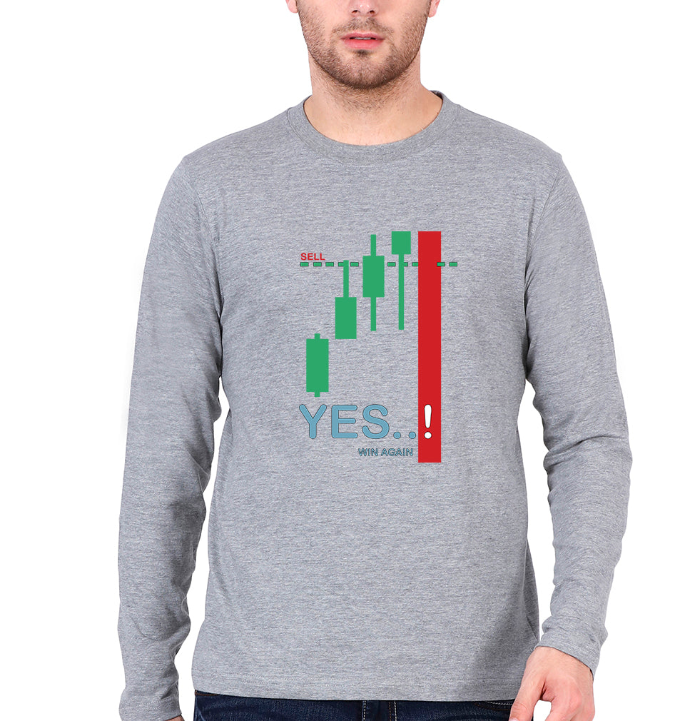 Share Market(Stock Market) Full Sleeves T-Shirt for Men-S(38 Inches)-Grey Melange-Ektarfa.online