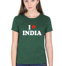 Load image into Gallery viewer, I Love India T-Shirt for Women-Dark Green-Ektarfa.online
