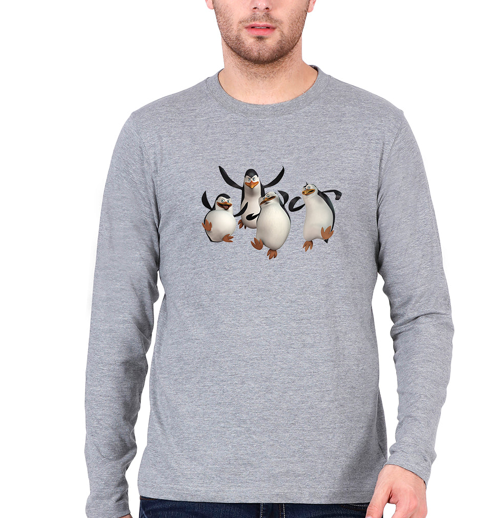 Penguins of Madagascar Full Sleeves T-Shirt for Men-Grey Melange-Ektarfa.online