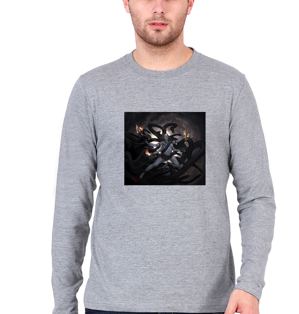 Mahakal Mahadev Bholenath Shiva Shivji Full Sleeves T-Shirt for Men-Grey Melange-Ektarfa.online