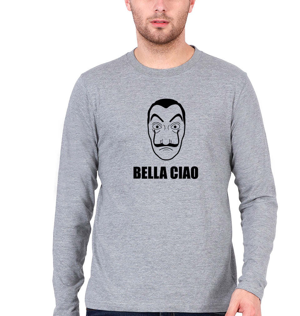 Money Heist Bella Ciao Full Sleeves T-Shirt for Men-Grey Melange-Ektarfa.online