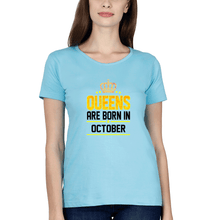 Load image into Gallery viewer, Queens Are Born In October T-Shirt for Women-Light Blue-Ektarfa.online
