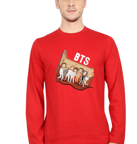 BTS Kpop Full Sleeves T-Shirt for Men-Red-Ektarfa.online