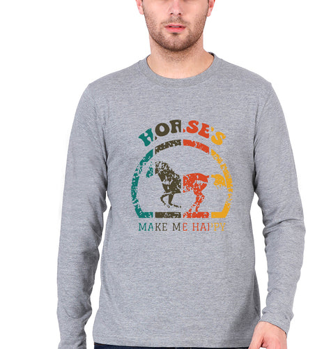 Horses Full Sleeves T-Shirt for Men-Grey Melange-Ektarfa.online