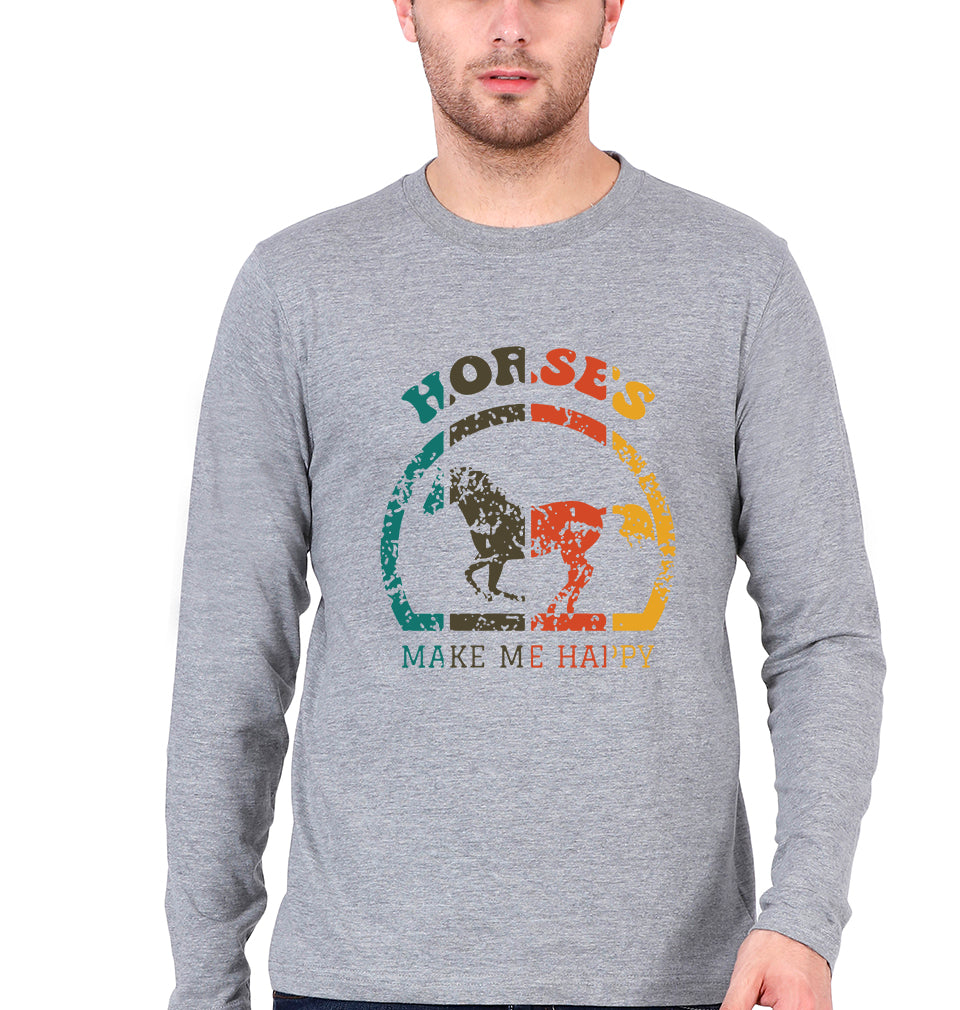 Horses Full Sleeves T-Shirt for Men-Grey Melange-Ektarfa.online