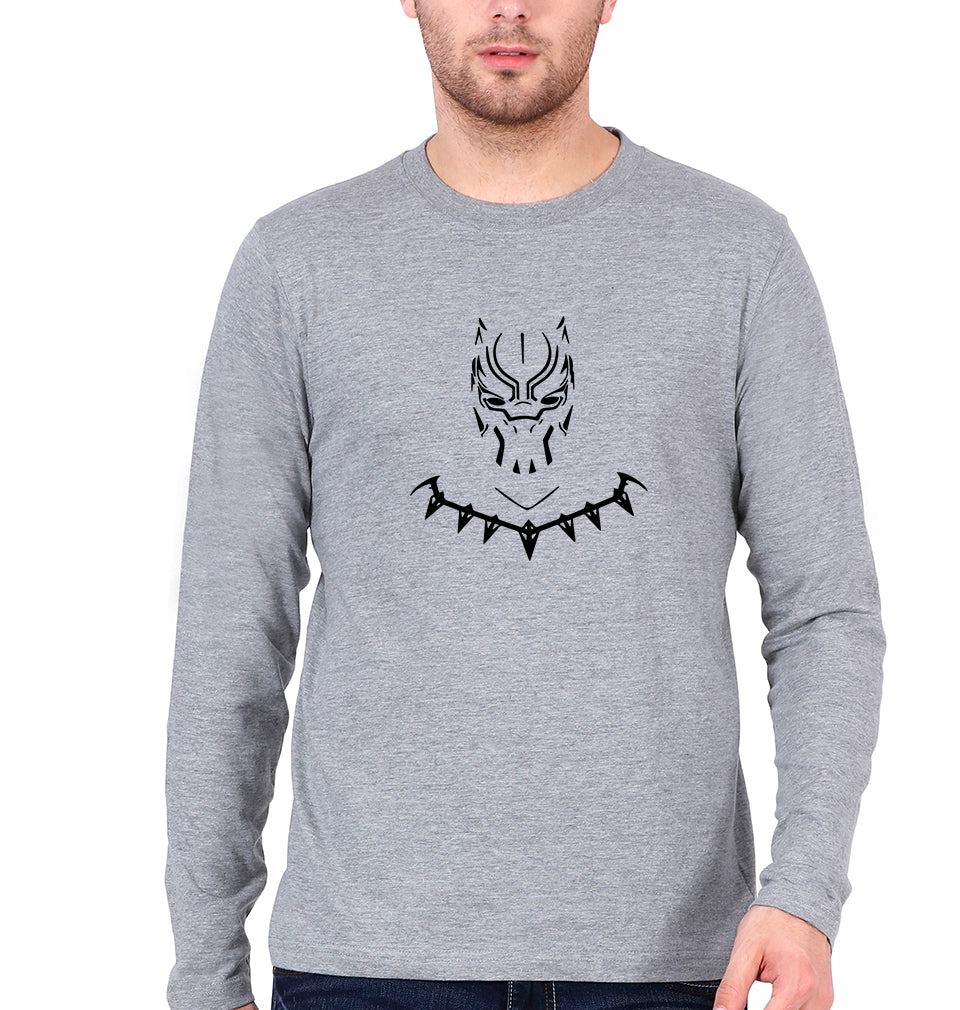 Black Panther Superhero Full Sleeves T-Shirt for Men-Grey Melange-Ektarfa.online