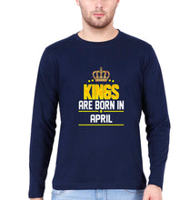 Load image into Gallery viewer, Kings Are Born In April Full Sleeves T-Shirt for Men-Navy Blue-Ektarfa.online
