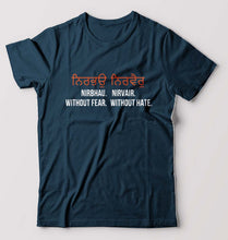 Load image into Gallery viewer, Nirbhau Nirvair T-Shirt for Men-S(38 Inches)-Petrol Blue-Ektarfa.online
