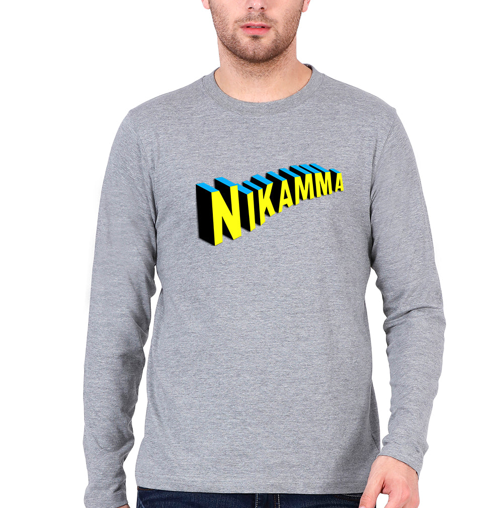 Nikamma Full Sleeves T-Shirt for Men-Grey Melange-Ektarfa.online