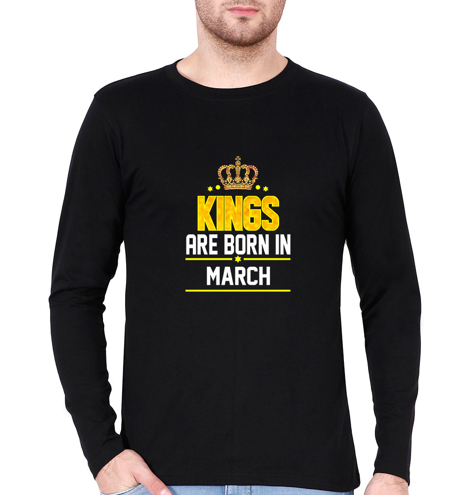 Kings Are Born In March Full Sleeves T-Shirt for MenBlack-Ektarfa.co.in